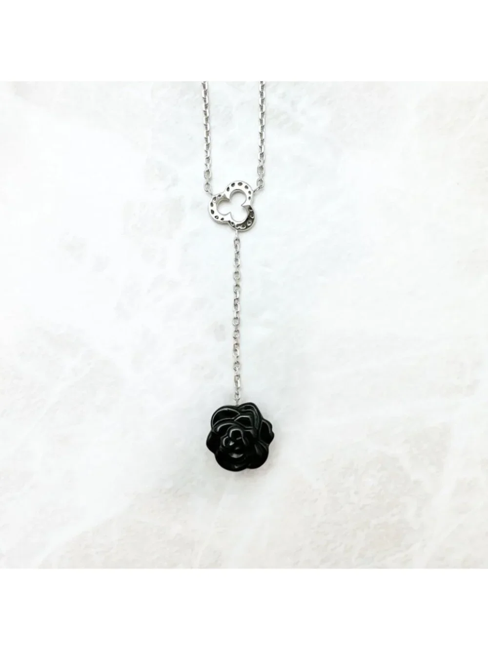 Chanel Camellia Onyx Diamond White Gold Necklace