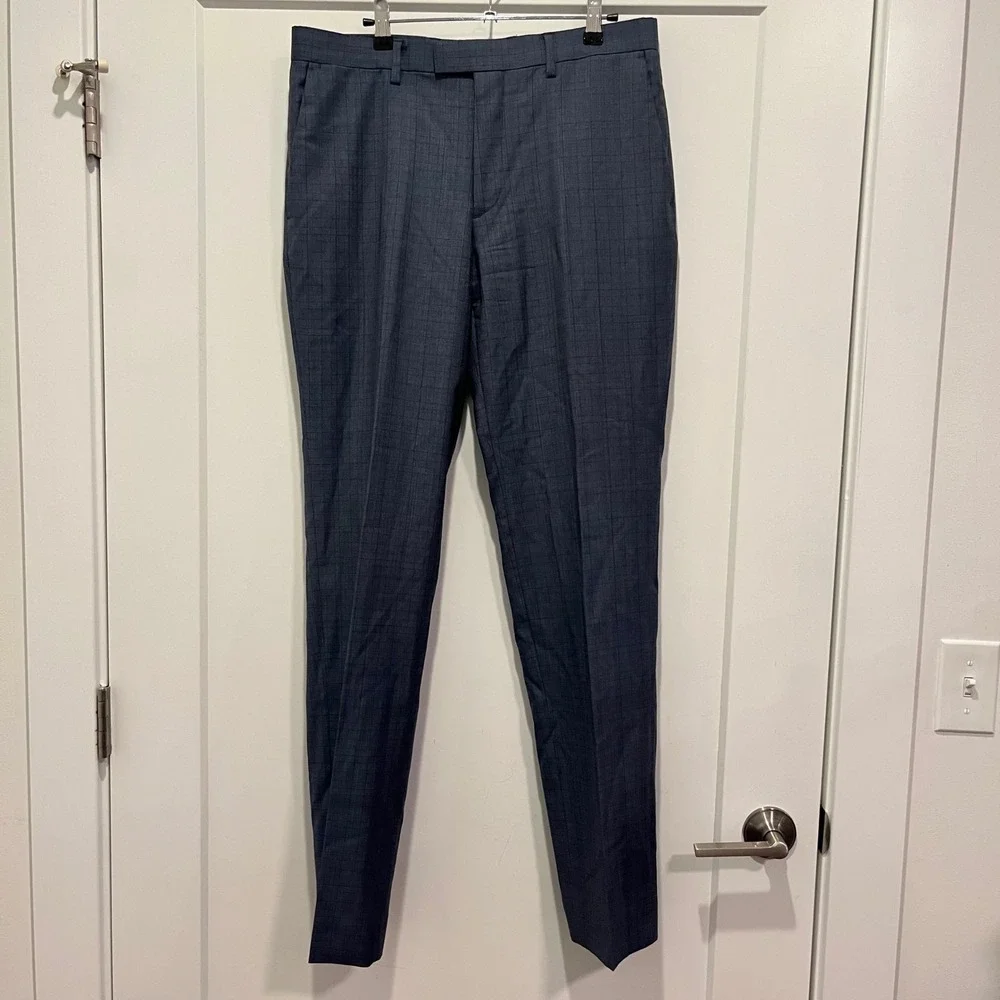 Banana Republic Standard Fit Guabello Wool Dress Pants Blue Glen Plaid 31x34