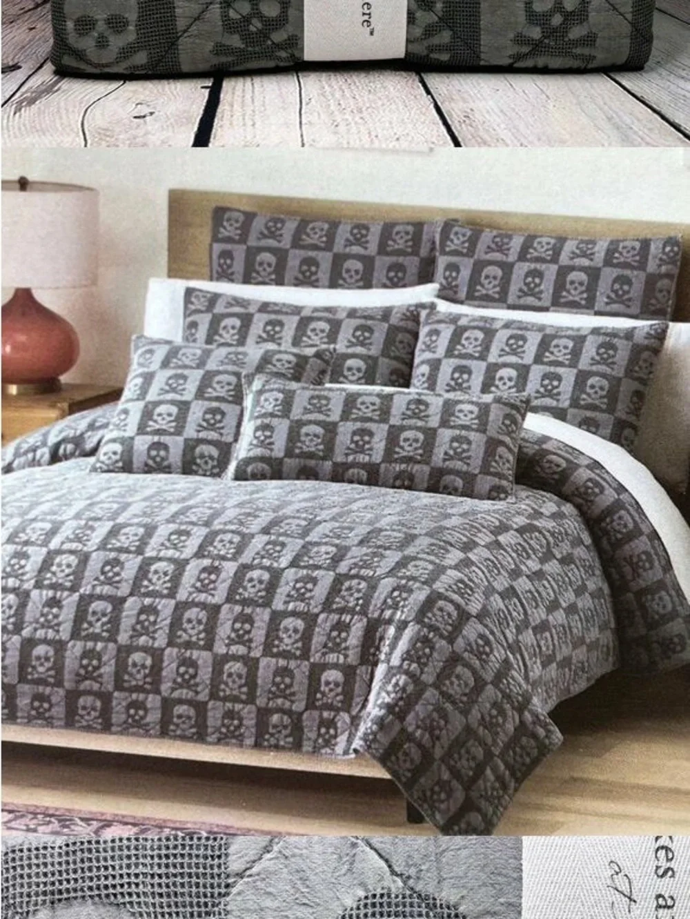 Cupcakes and Cashmere Skull Checkerboard Stonewash Quilt Full/Queen Halloween