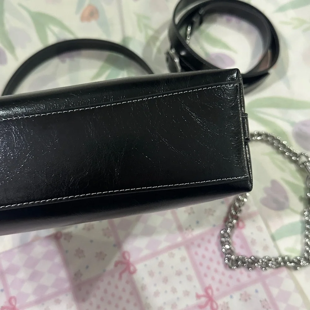 Coach Black Patent Leather Shoulder Bag with Silver Chain