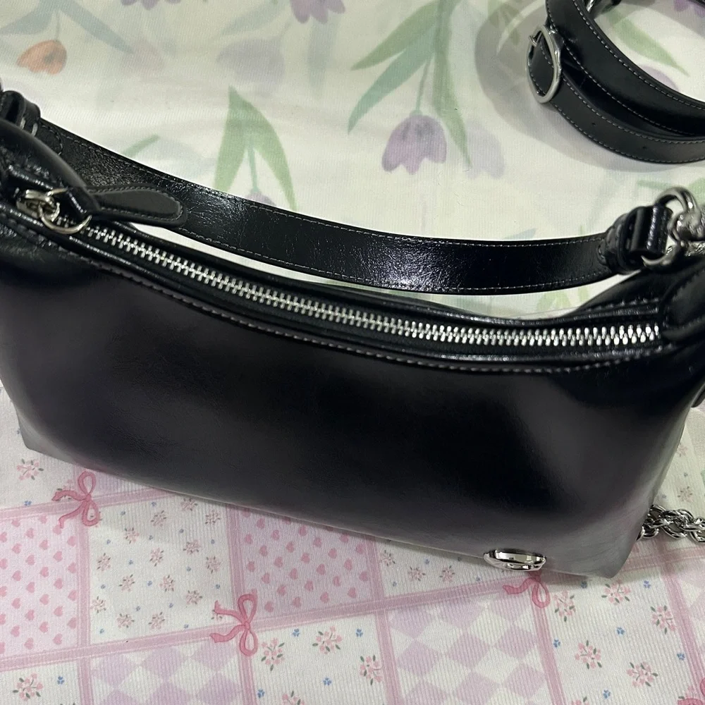 Coach Black Patent Leather Shoulder Bag with Silver Chain