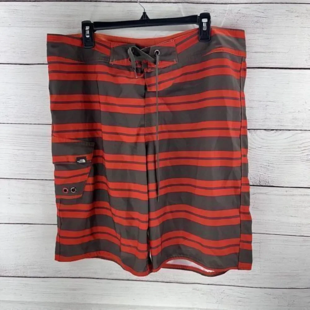 The North Face Brown and Orange Stripped Board Shorts Swim Trunks, Men’s Size 38