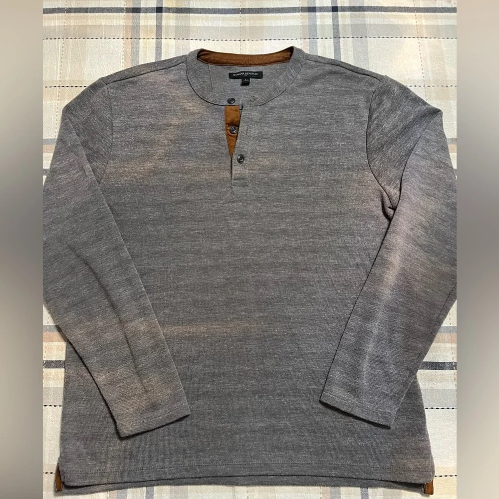 Men's banana republic Gray Henley Long-Sleeve Shirt with Contrast Placket