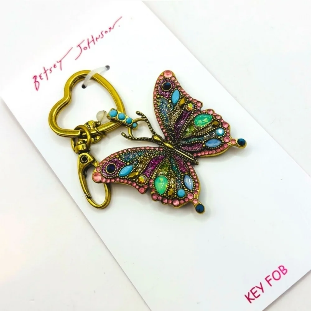 🦋▪️Betsey Johnson ▪️Butterfly Key Fob  Rhinestone Bag Charm Key Chain