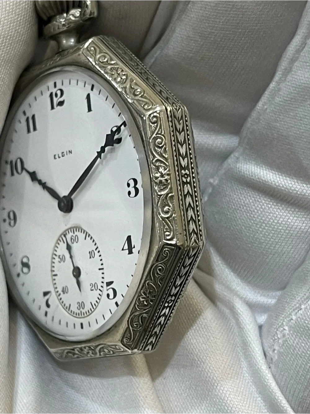 1924 Elgin Art Deco Pocket Watch 17J 12s Octagon RUNS Illinois Spartan Knife Set