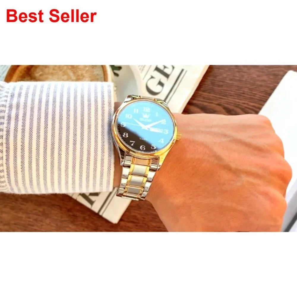 Stainless Steel Watch with Day Date Diamond Dial Waterproof