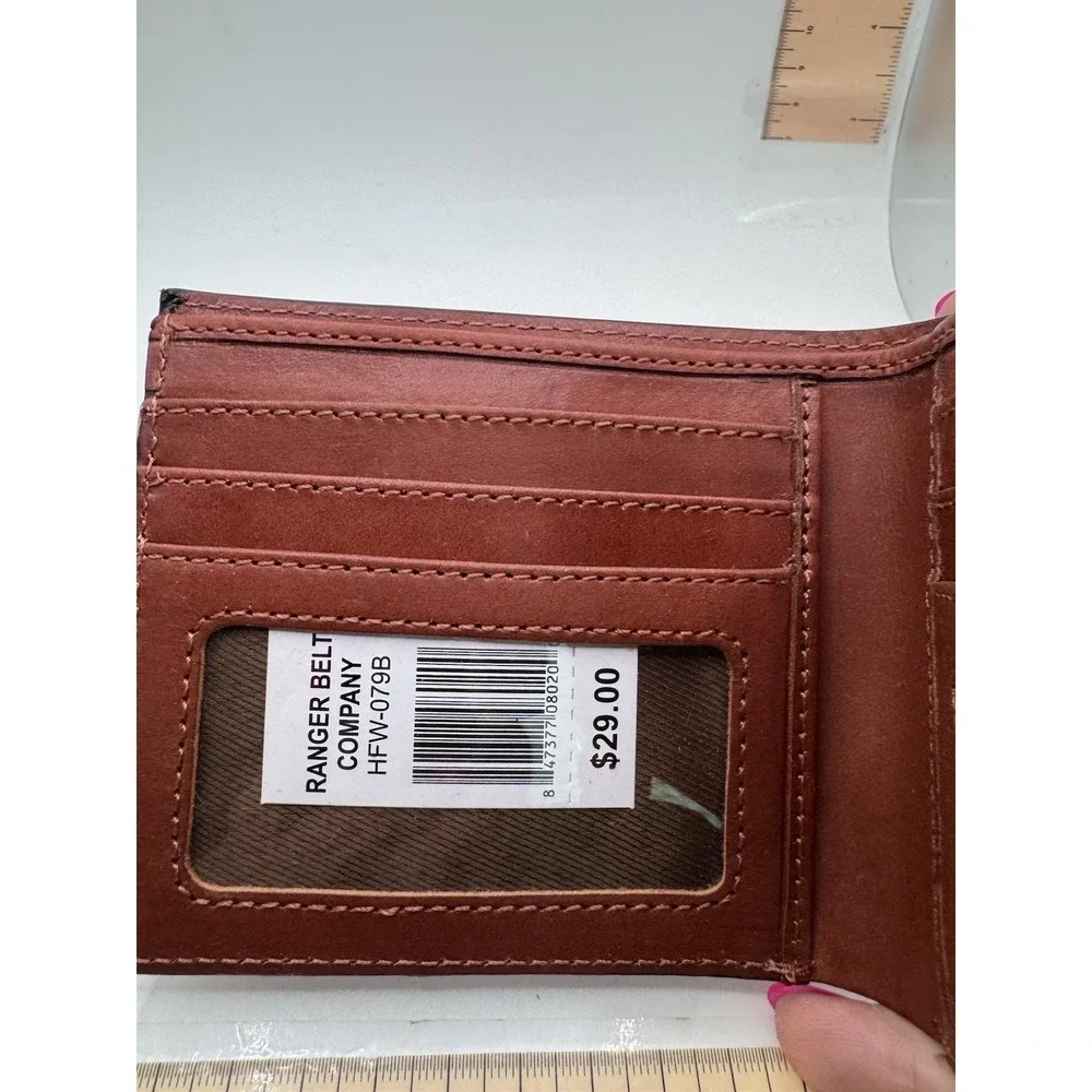 Ranger Belt Company Mens Hand Tooled Leather Bifold Wallet Floral Brown HFW-079B