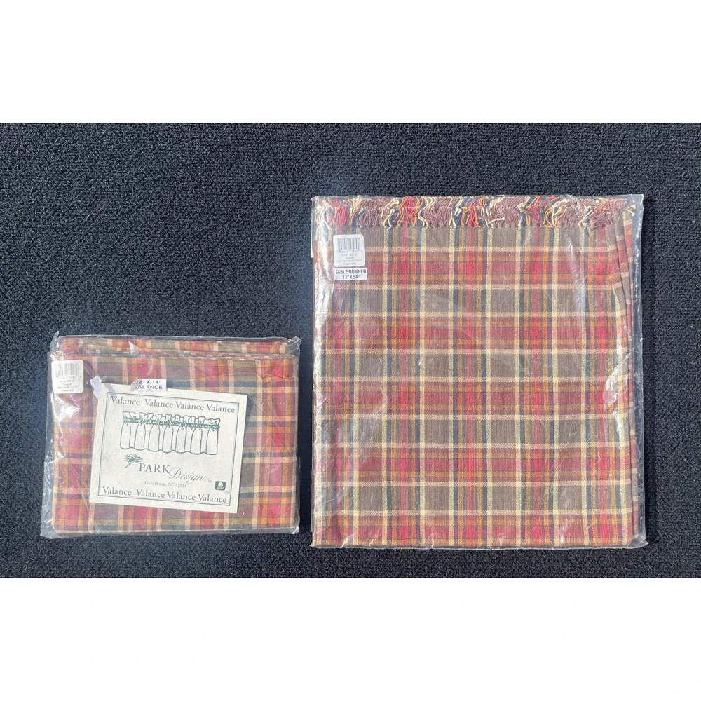 Park Designs Plaid Table Runner 13x54 & Valance 72x14 Set New in Package Country