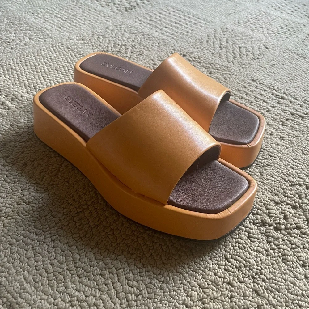 ALOHAS Orange Platform Slide Sandals