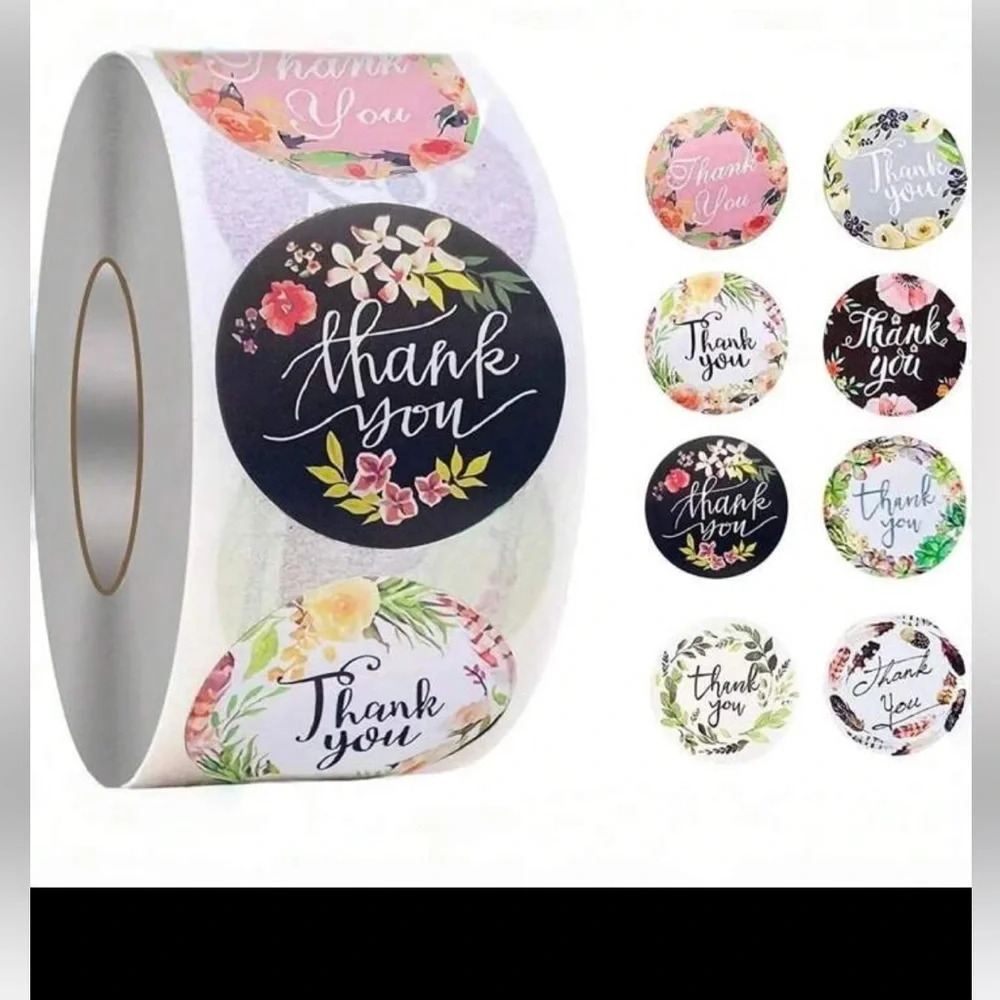 New! FloralThank You Stickers Pack of 50 Small One Inch
