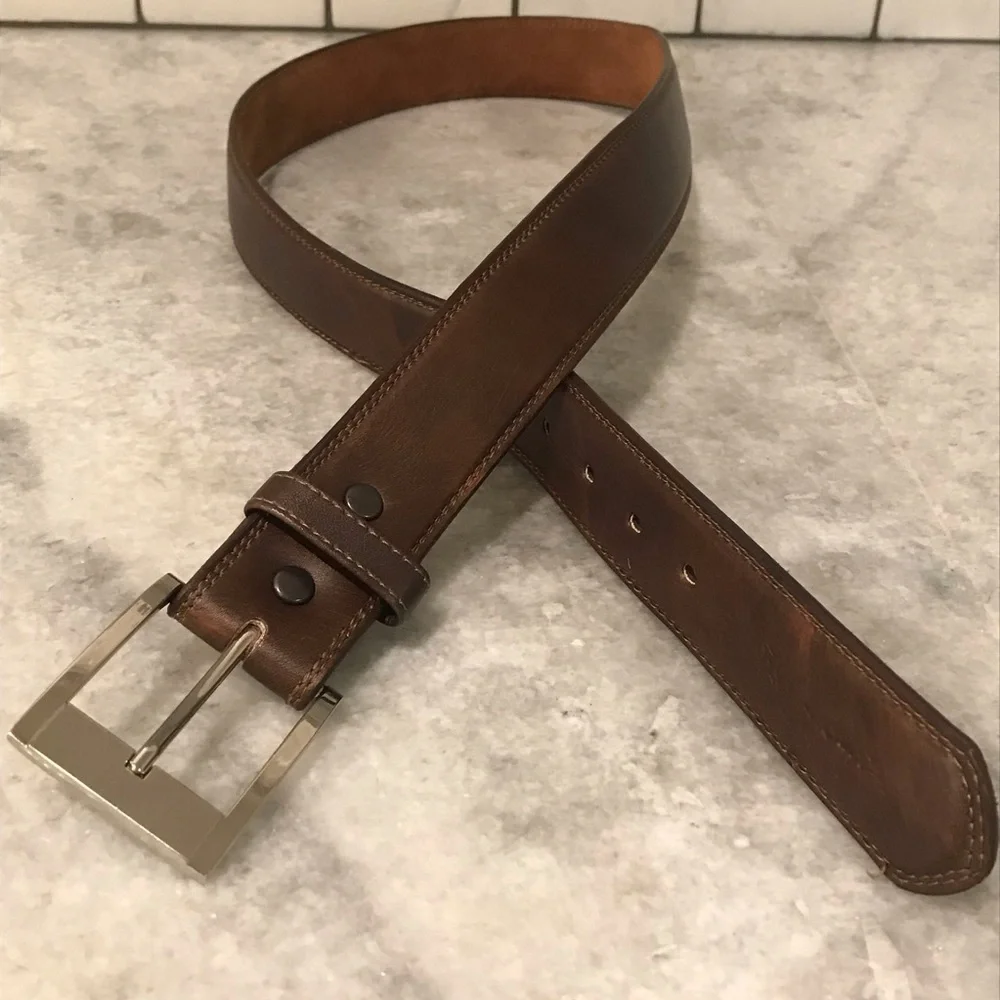 Du Cuir Belt Mens 38 Brown Leather Classic Business Formal Professional Festival
