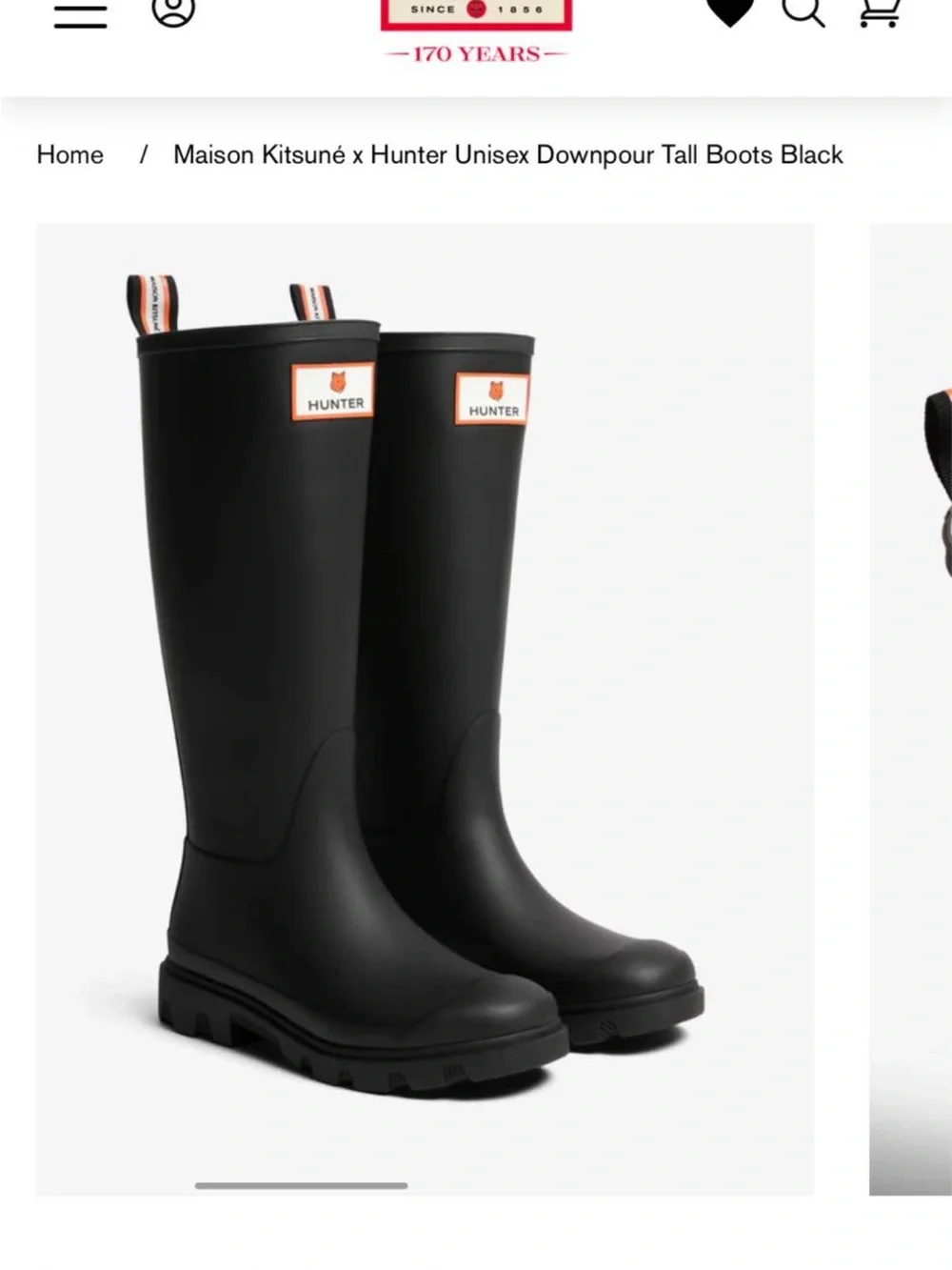 MAISON KITSUNÉ x Hunter Black Tall Rain Boots with Orange Trim