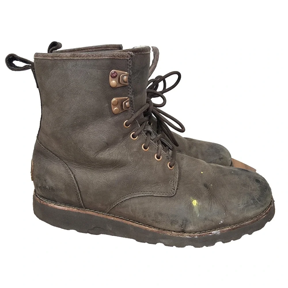 Ugg Snow Boots‎ Mens 10 Hannen Brown Leather Waterproof Shearling Lined Outdoor*