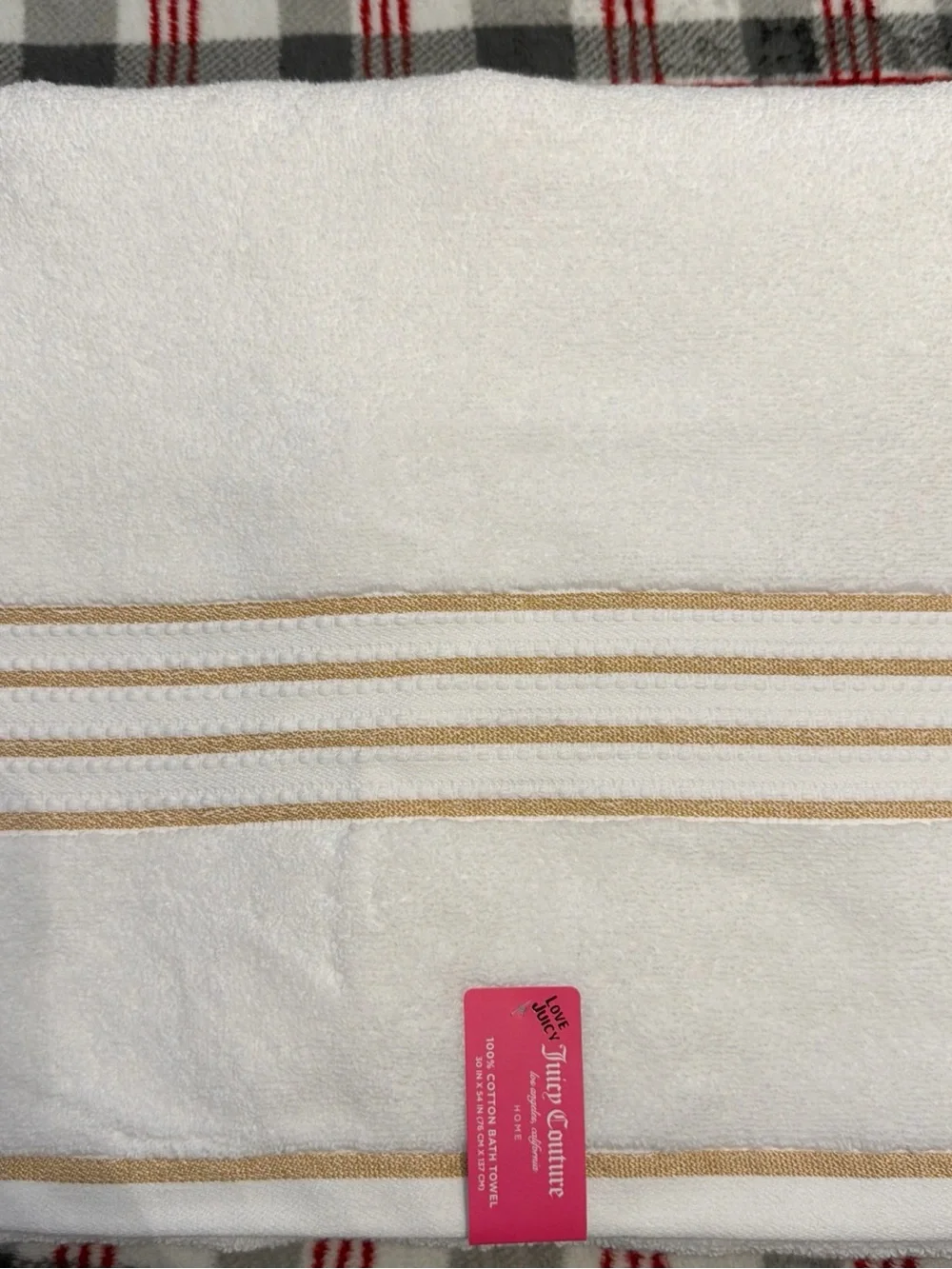 Juicy Couture Pink Tag White Towel with Gold Trim