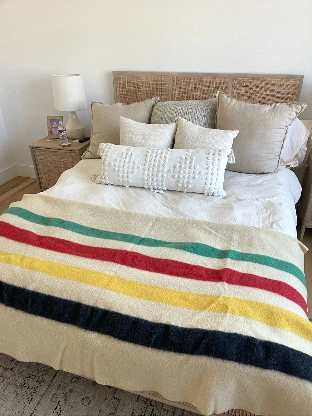 Vintage Polar Star 100% Wool JC Penney Rainbow Striped Throw Blanket Afghan