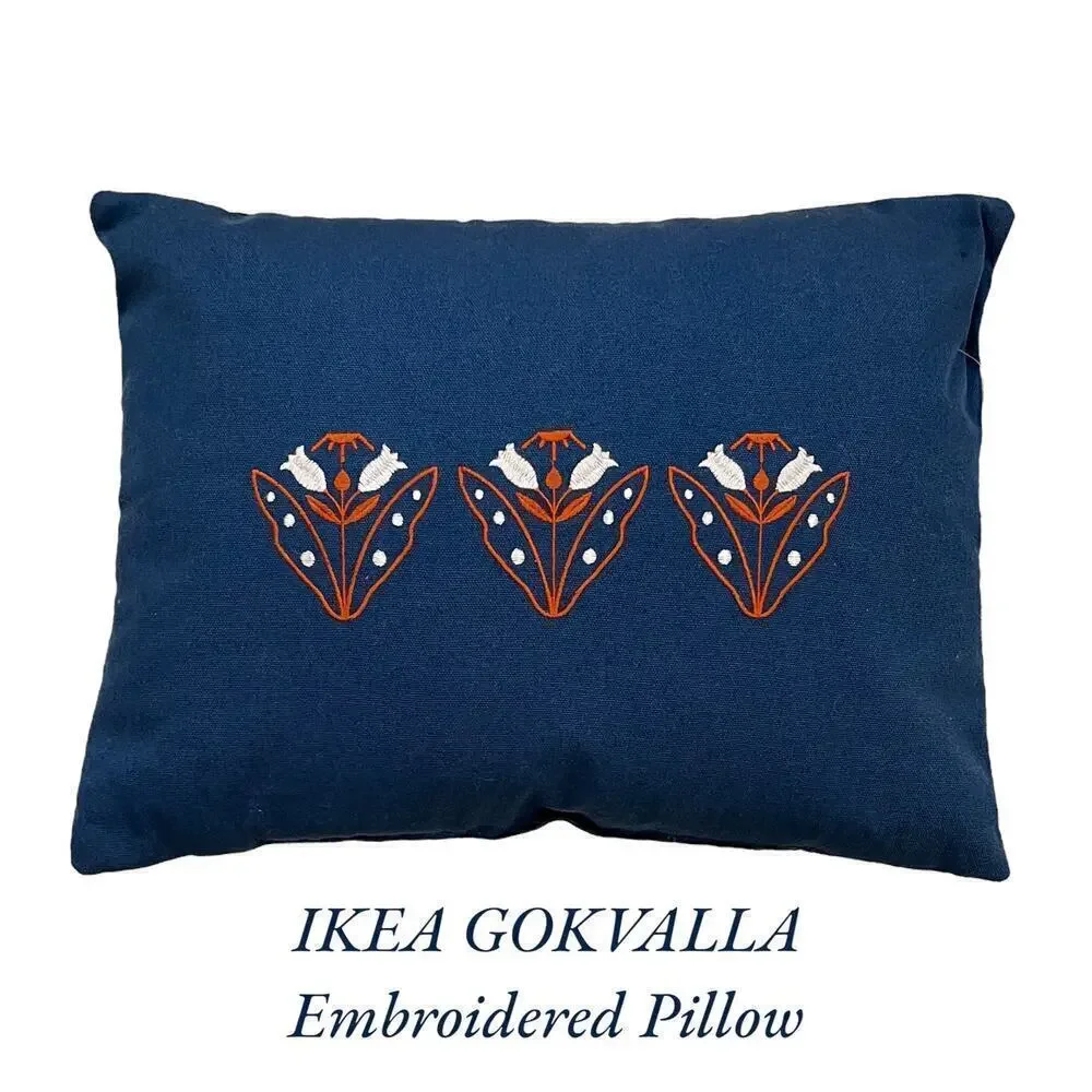 IKEA GOKVALLA Blue Embroidered Pillow 12