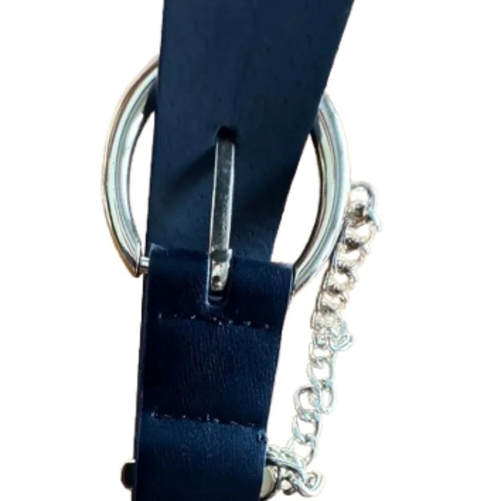 Vegan black leather belt with silver (L-XL)