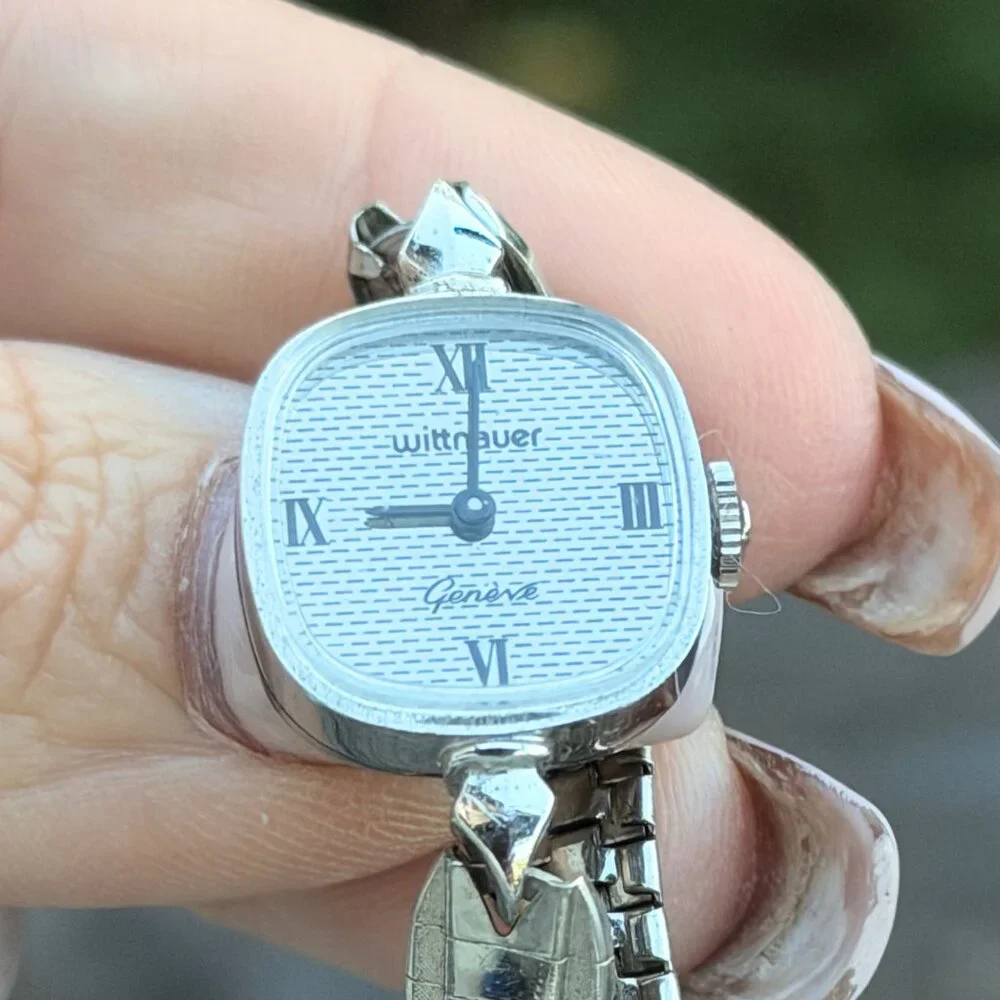 Vintage Wittnauer Ladies Mechanical Wind Up Watch Working Silver Art Deco Band