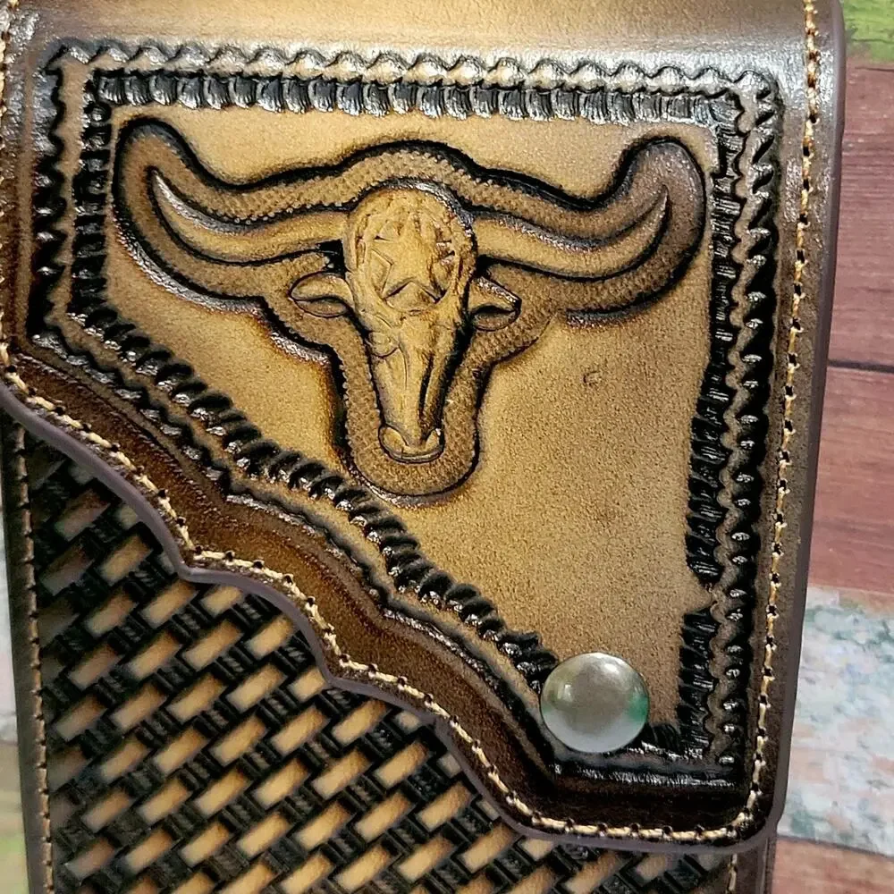 Longhorn Leather Phone Holstor With Belt Clip LARGE 7x4
