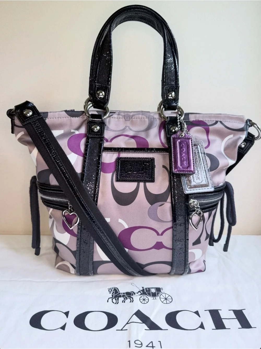Coach Poppy Purple Optic Signature Satchel w/ Original Hangtags + Dust Bag