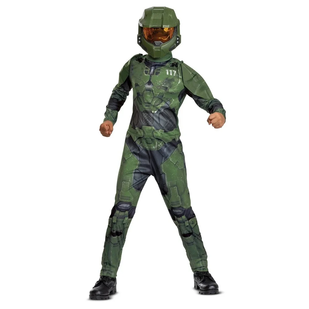 Halo Master Chief Costume Kids Boys Medium 8 Jumpsuit Mask Disguise