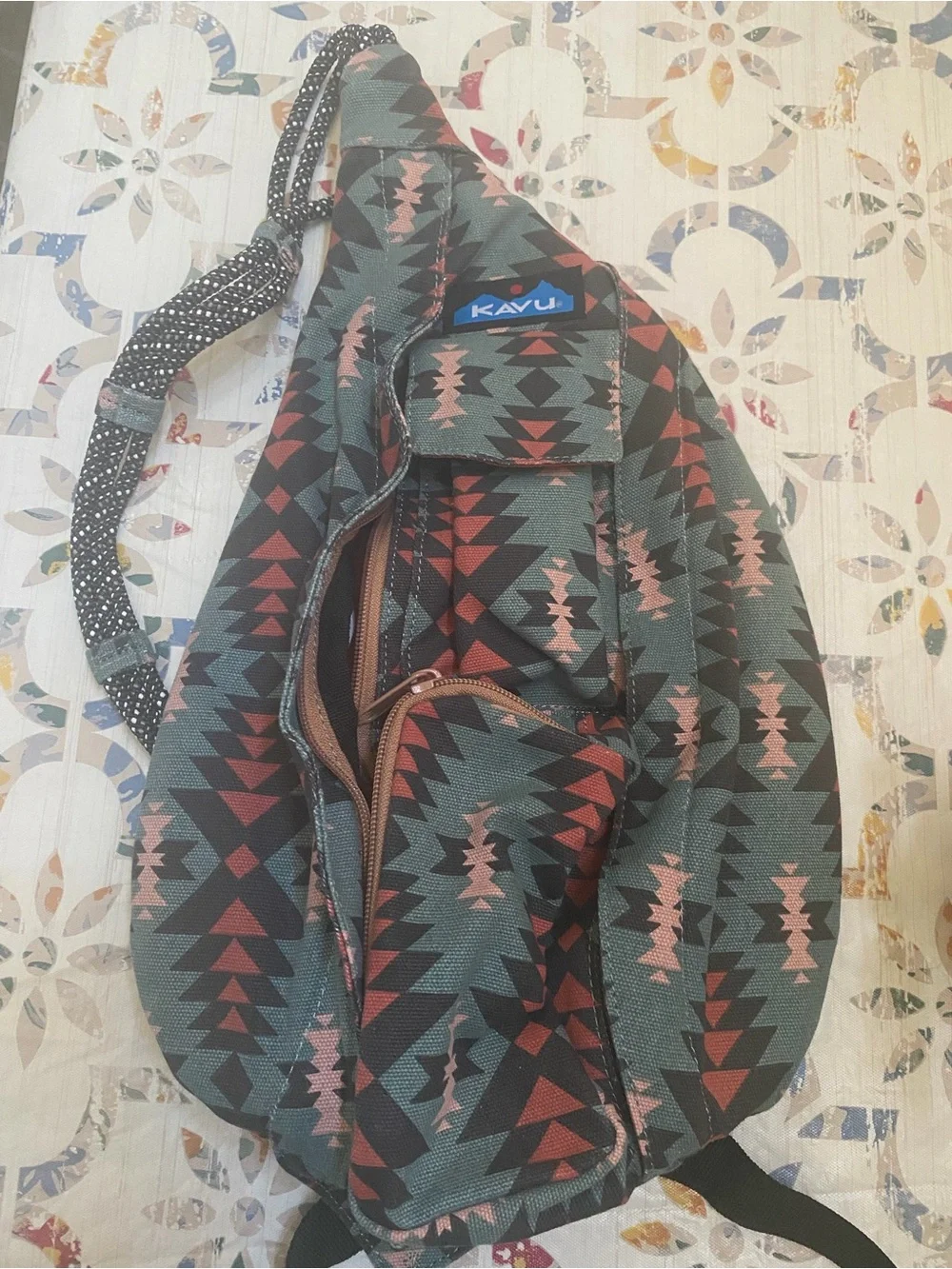 Kavu Teal & Rust Geometric Sling Pack