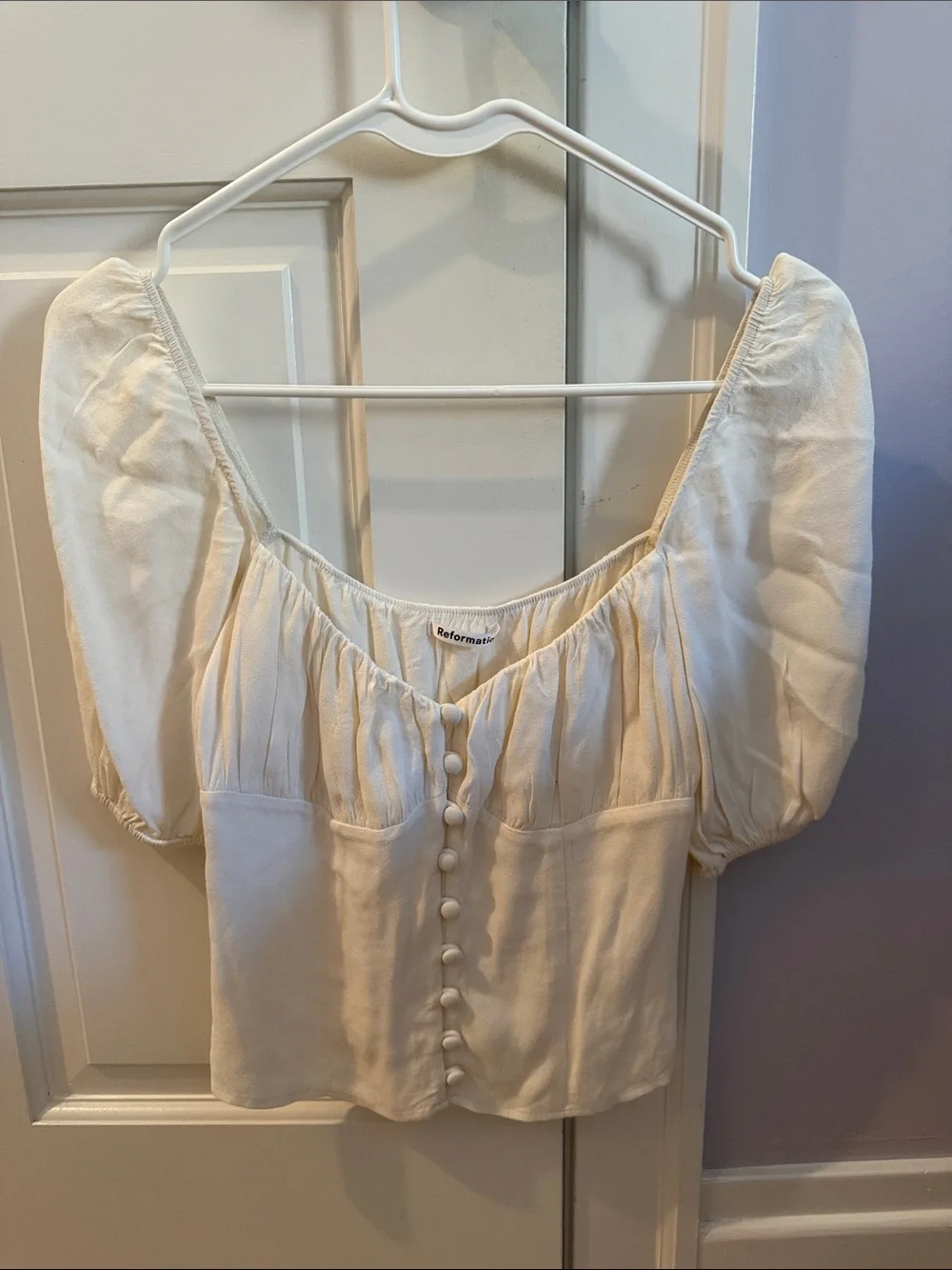 Reformation Cream Puff-Sleeve Button Front Blouse