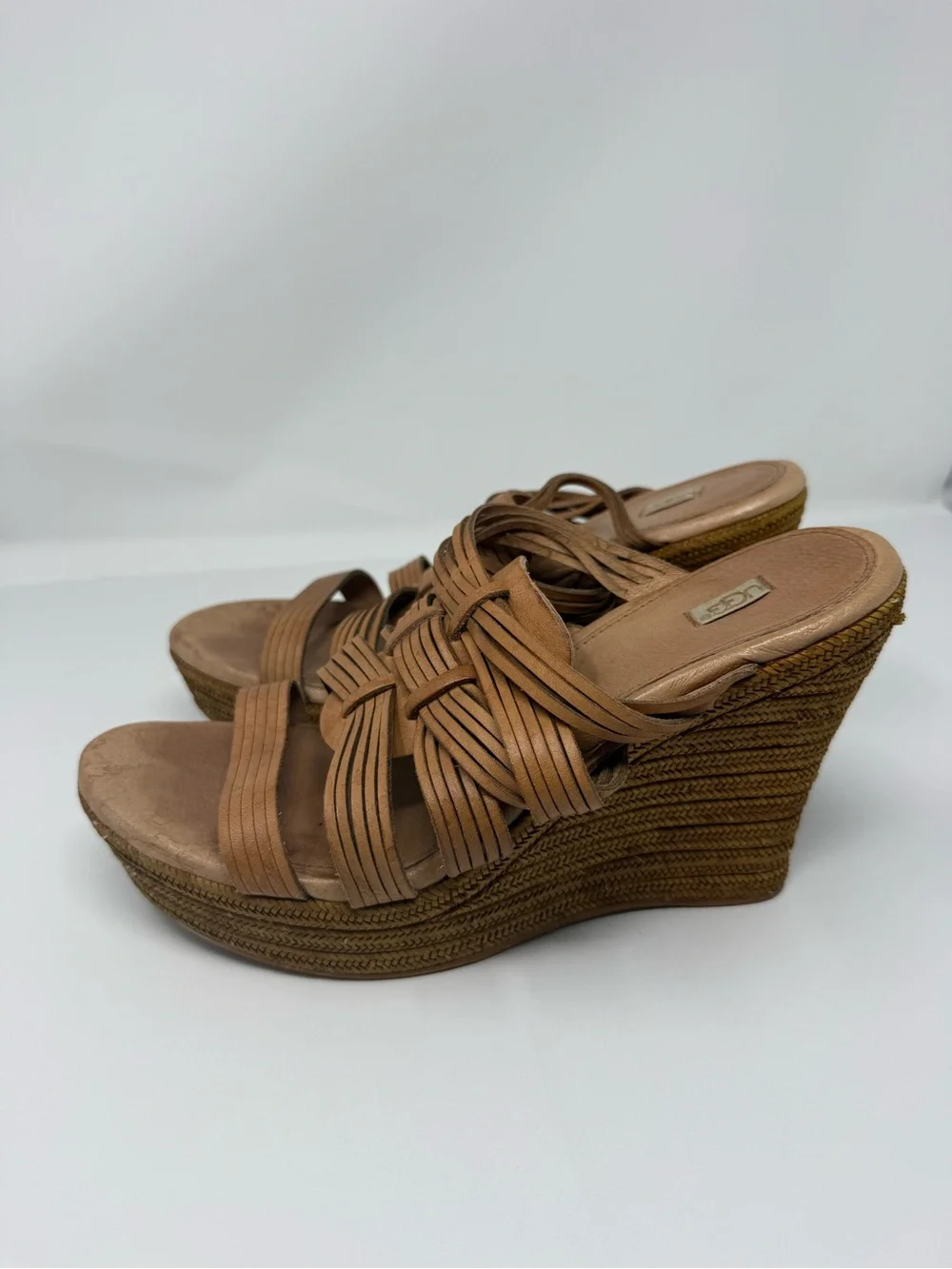 UGG Women's Brown Braided Wedge Sandals size 9