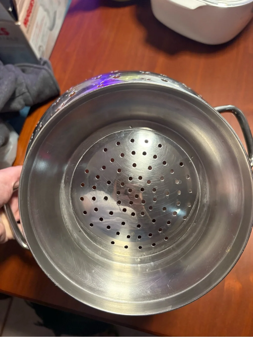 Polished Stainless Steel Strainer with Apple Cutouts - Silver
