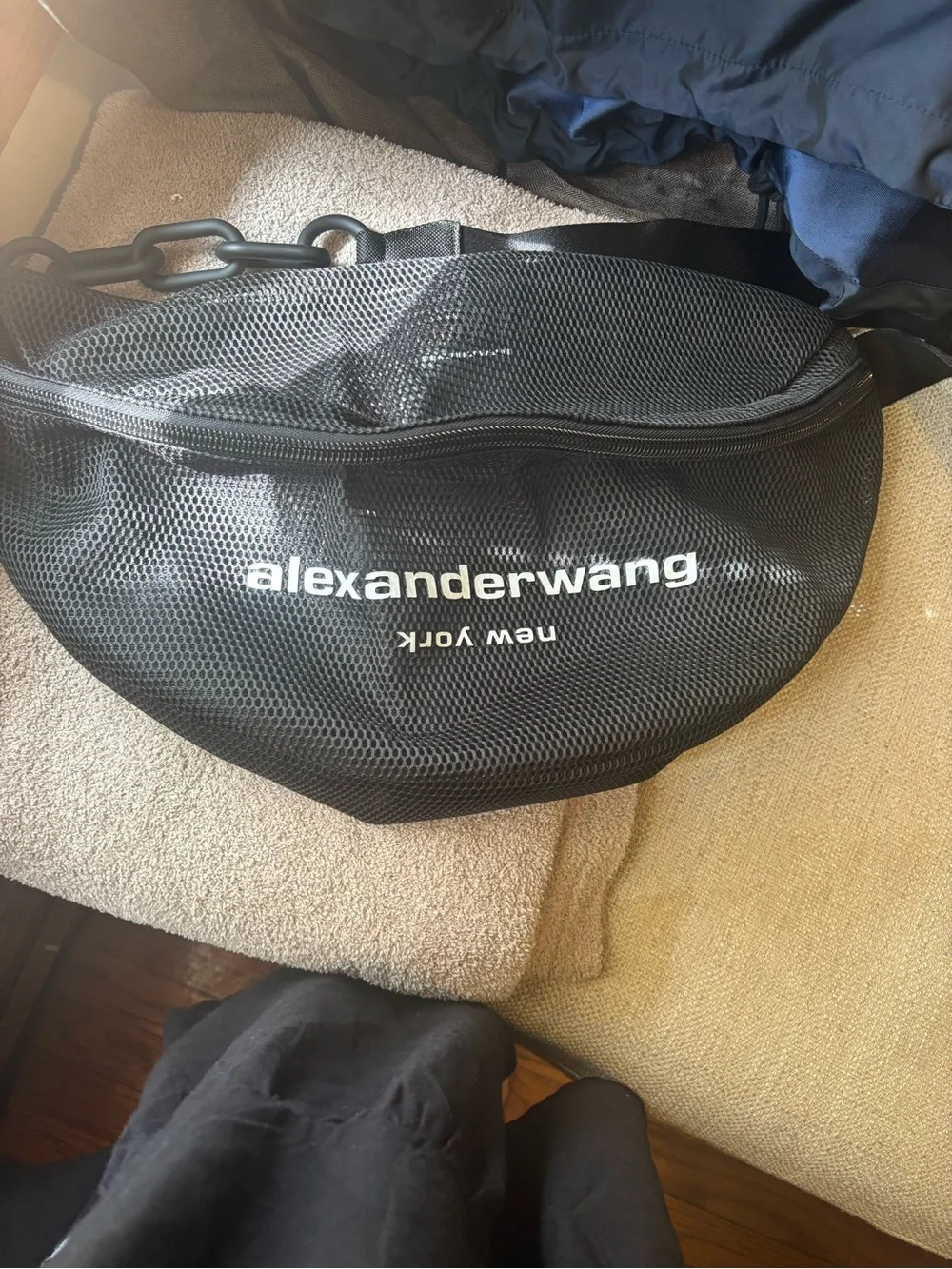 Alexander Wang Black Mesh Belt Bag with White Logo