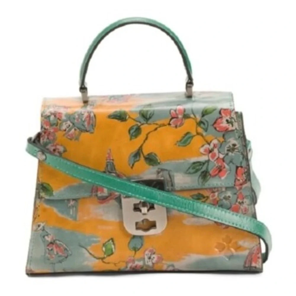 Patricia Nash Chauny Frame Satchel / Crossbody  Leather Floral  Bag NWT