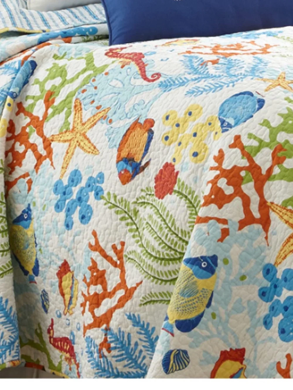Twin with sham Levtex Coastal Quilt Set in Blue, Orange, Yellow, Green, White