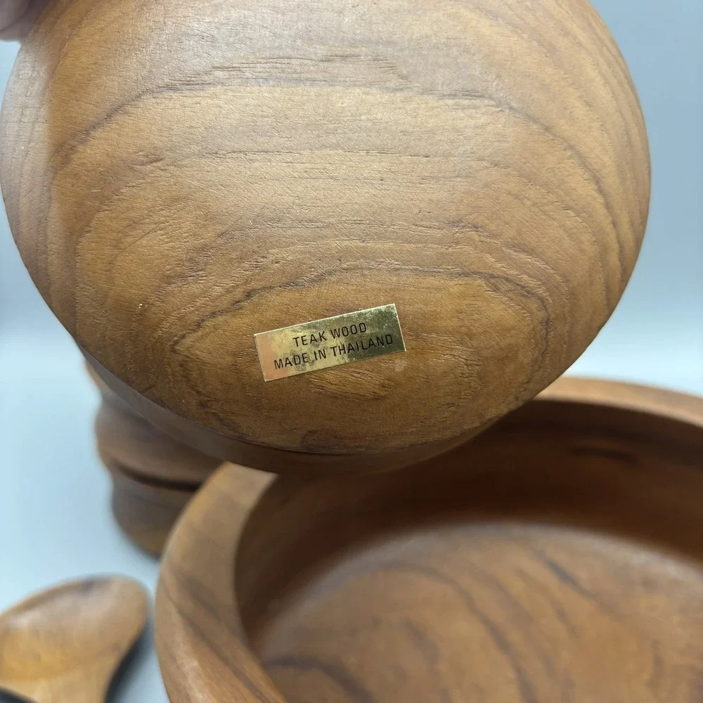 Vintage Genuine Teak Wood 7pc Set From Thailand Salad Bowl & Serving Bowls MCM