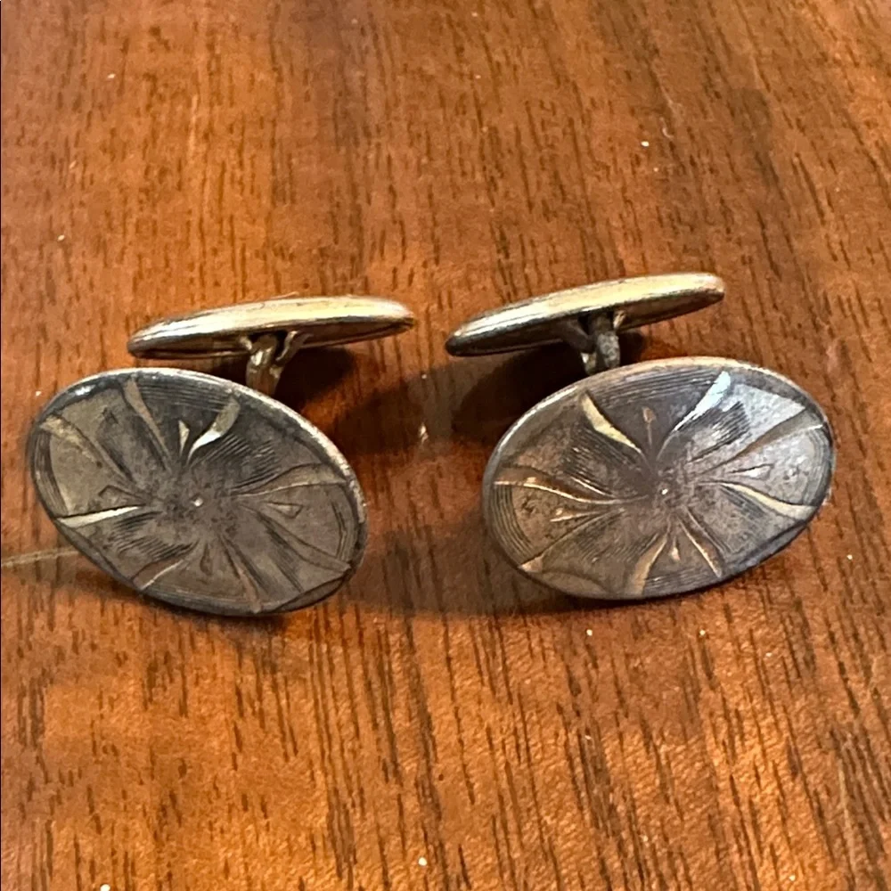 Vintage Etched Brass‎ Oval Cufflinks