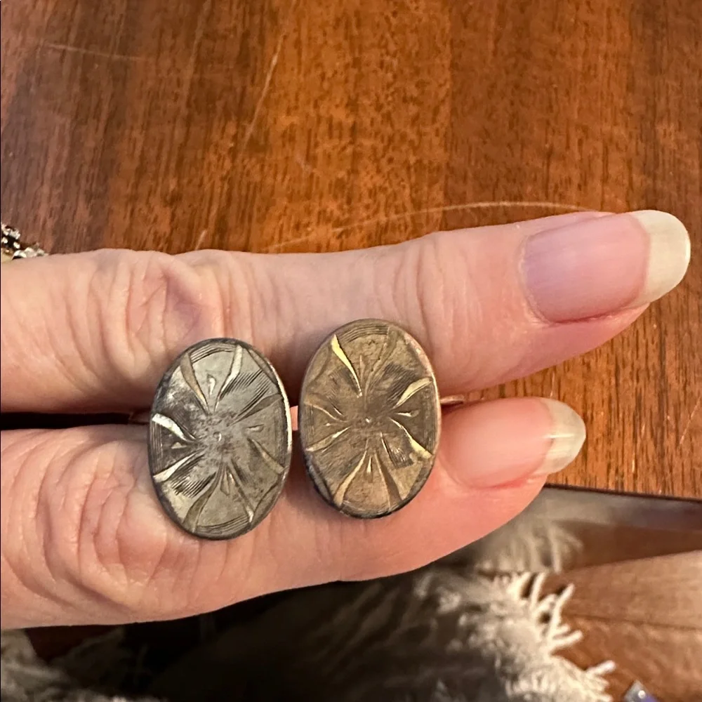 Vintage Etched Brass‎ Oval Cufflinks