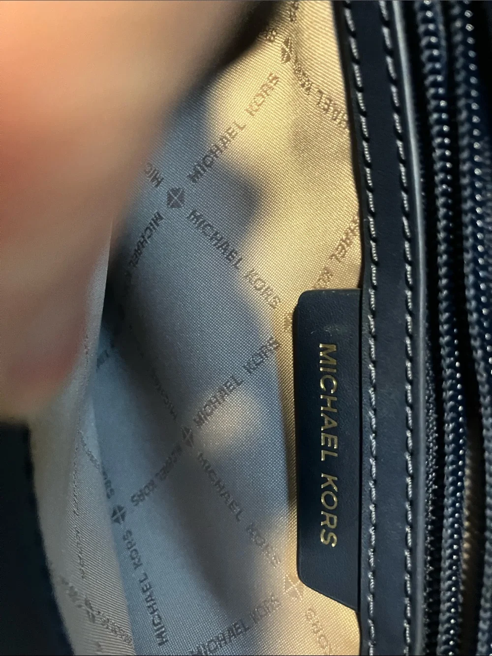 Michael Kors Navy and Gold MK Logo Backpack
