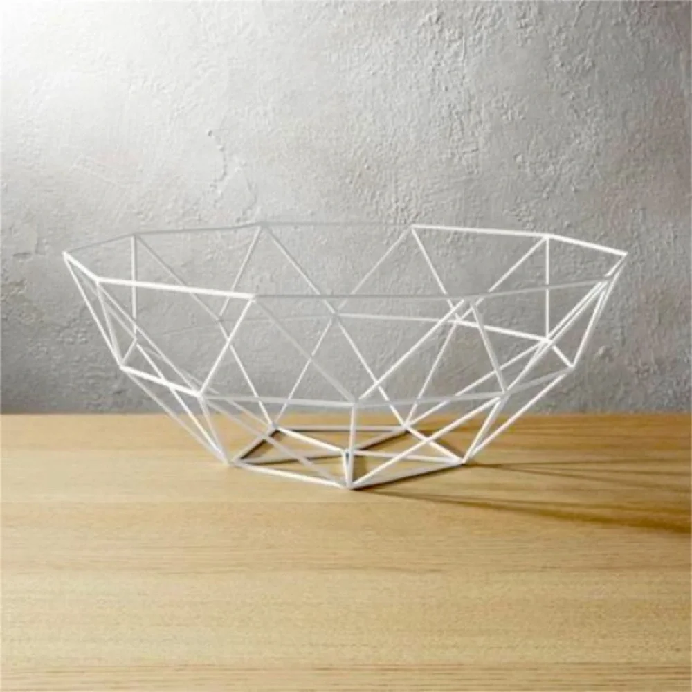 CB2 modern white powder coated metal geodesic bowl basket bin table accessory