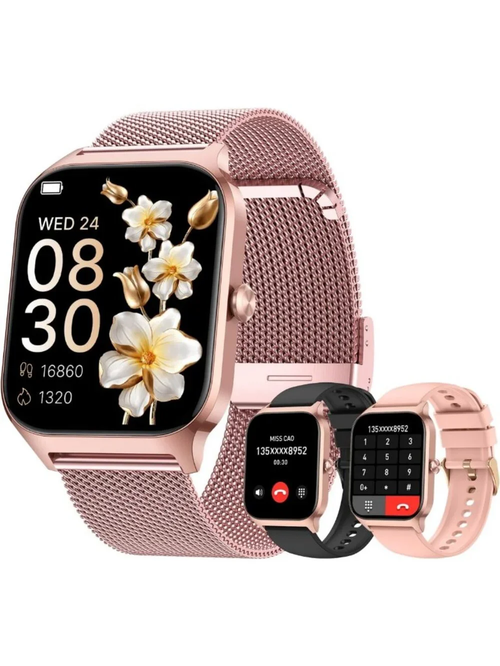 Stylish Rose Gold Smart Watch for Women - Fitness Tracker, Waterproof, Heart
