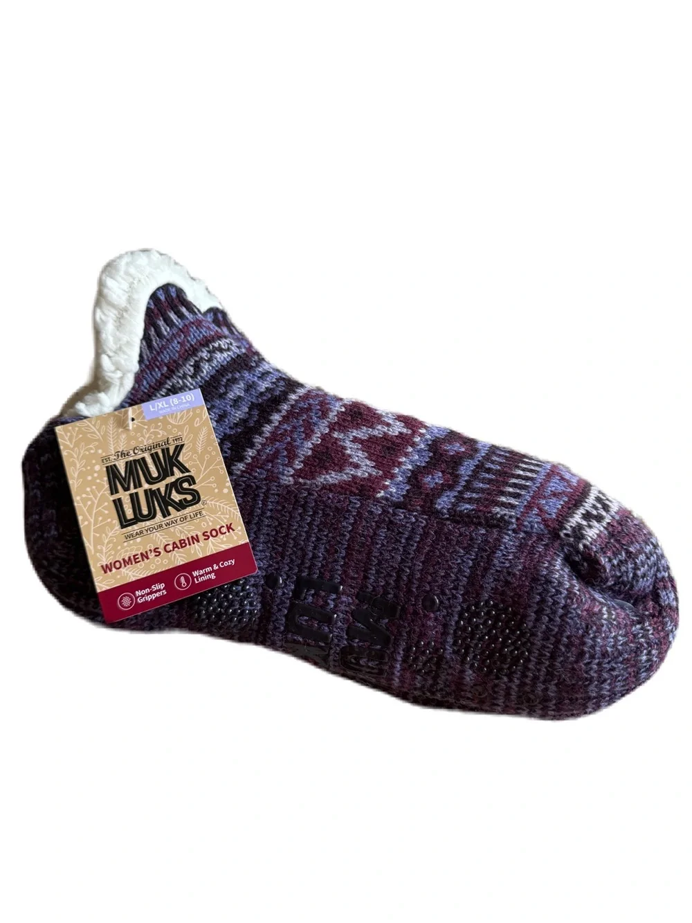 Muk Luks Women’s Cabin Socks in Heathered Purple and Maroon