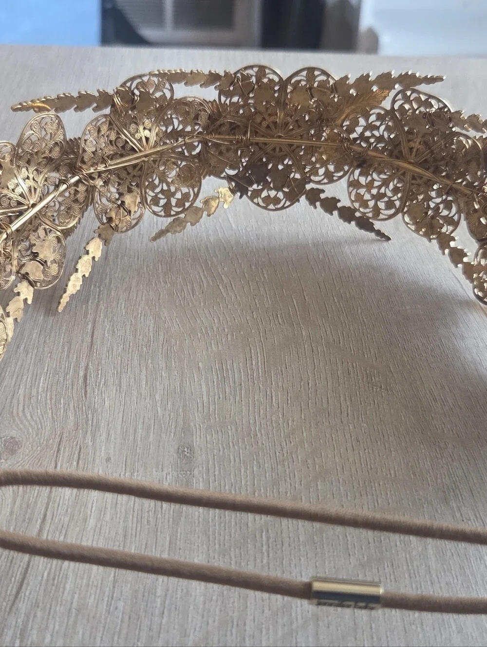 Jennifer Behr Gold Rosamund Tiara Headband - Vintage Brass Filigree Crown