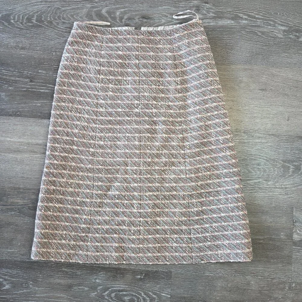 Authentic Chanel Tweed Skirt Gold Hardware FR 36 Beige w/ Official COA