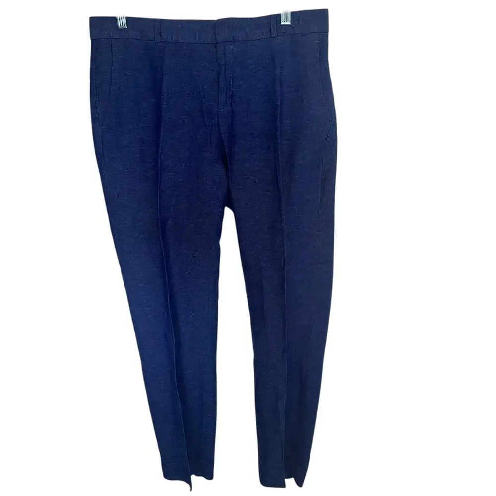 Banana Republic Avery Pants Womens Sz 8L Blue Linen Blend Trousers 8 Long Tall