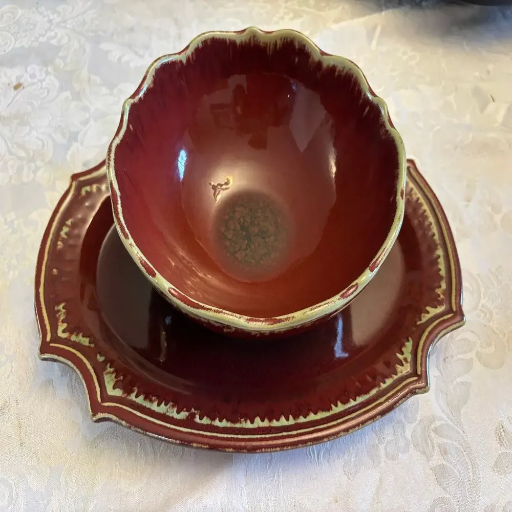 Vintage Bombay Company Tudor Stoneware Serving Platter & Bowl Set