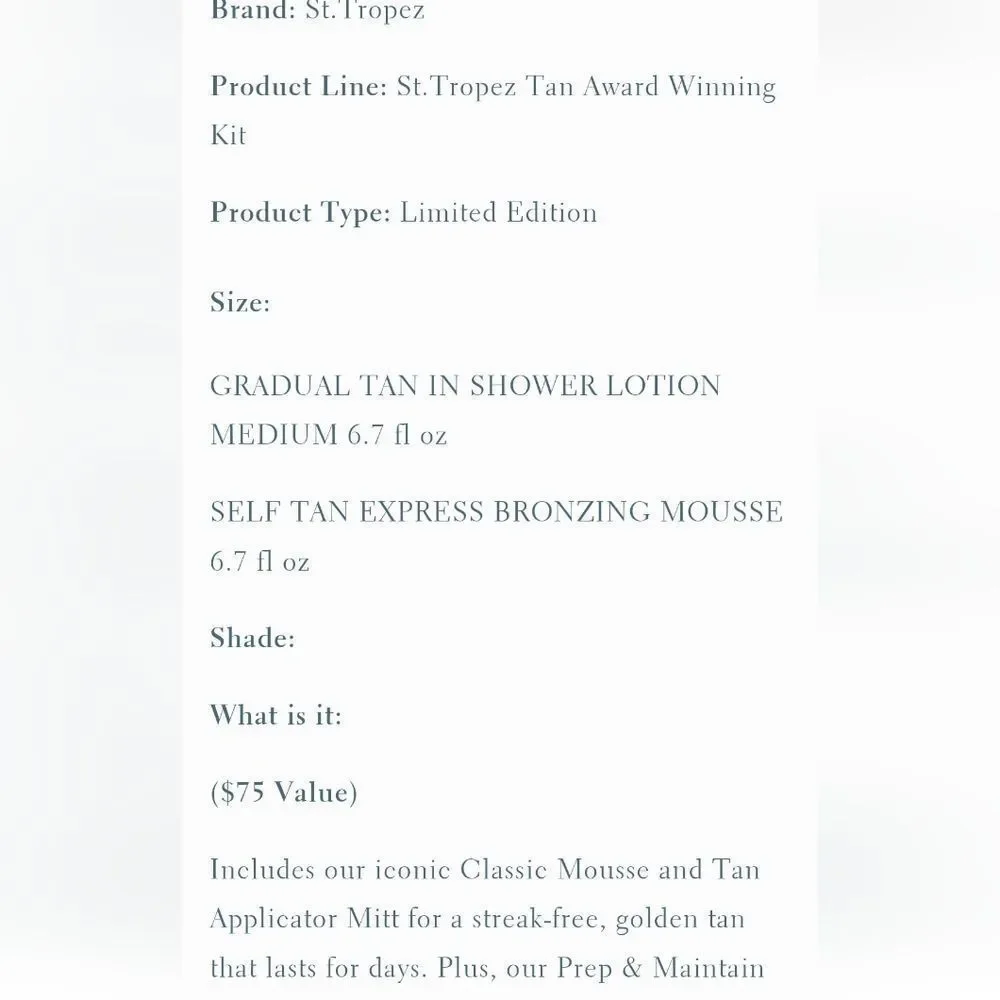 St. Tropez new specs