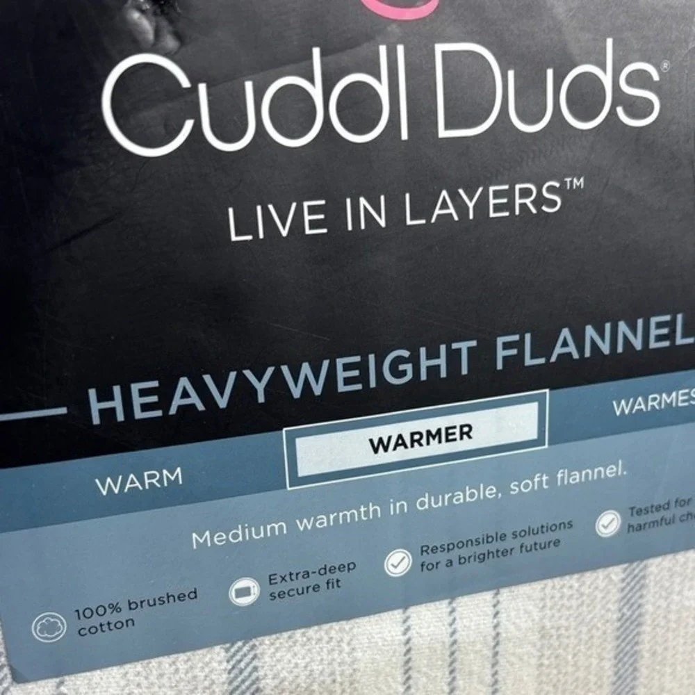 Cuddl Duds King Heavyweight Flannel Sheet Set Light Blue Striped Gift NEW