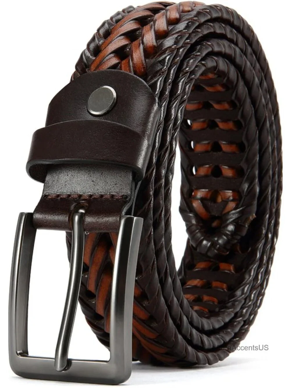 Leather Braided Belt for Men Golf Casual Woven Belt Adjustable Zinc Alloy Buckle