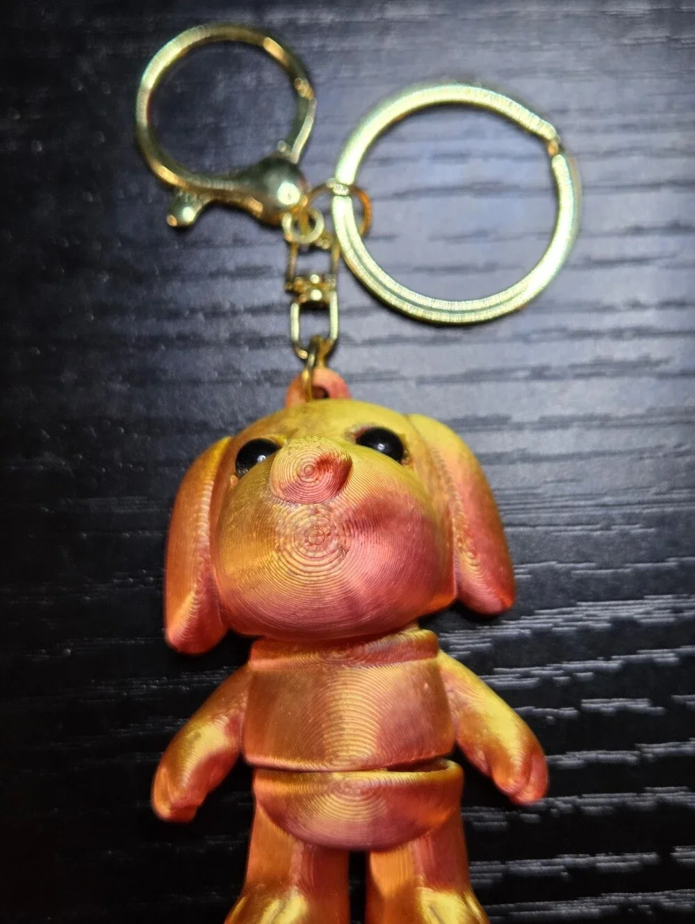 Gold-Tone Orange & Yellow 3D Printed Dog Keychain/Bag Charm