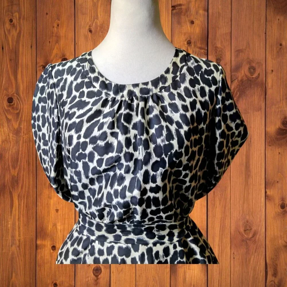 Kate Spade Size 8 Dorothy Silk Leopard Print Cutout Back Belted Dress Classic