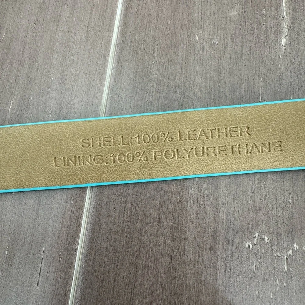 Talbots leather turquoise gold buckle skinny office classic summer belt Medium