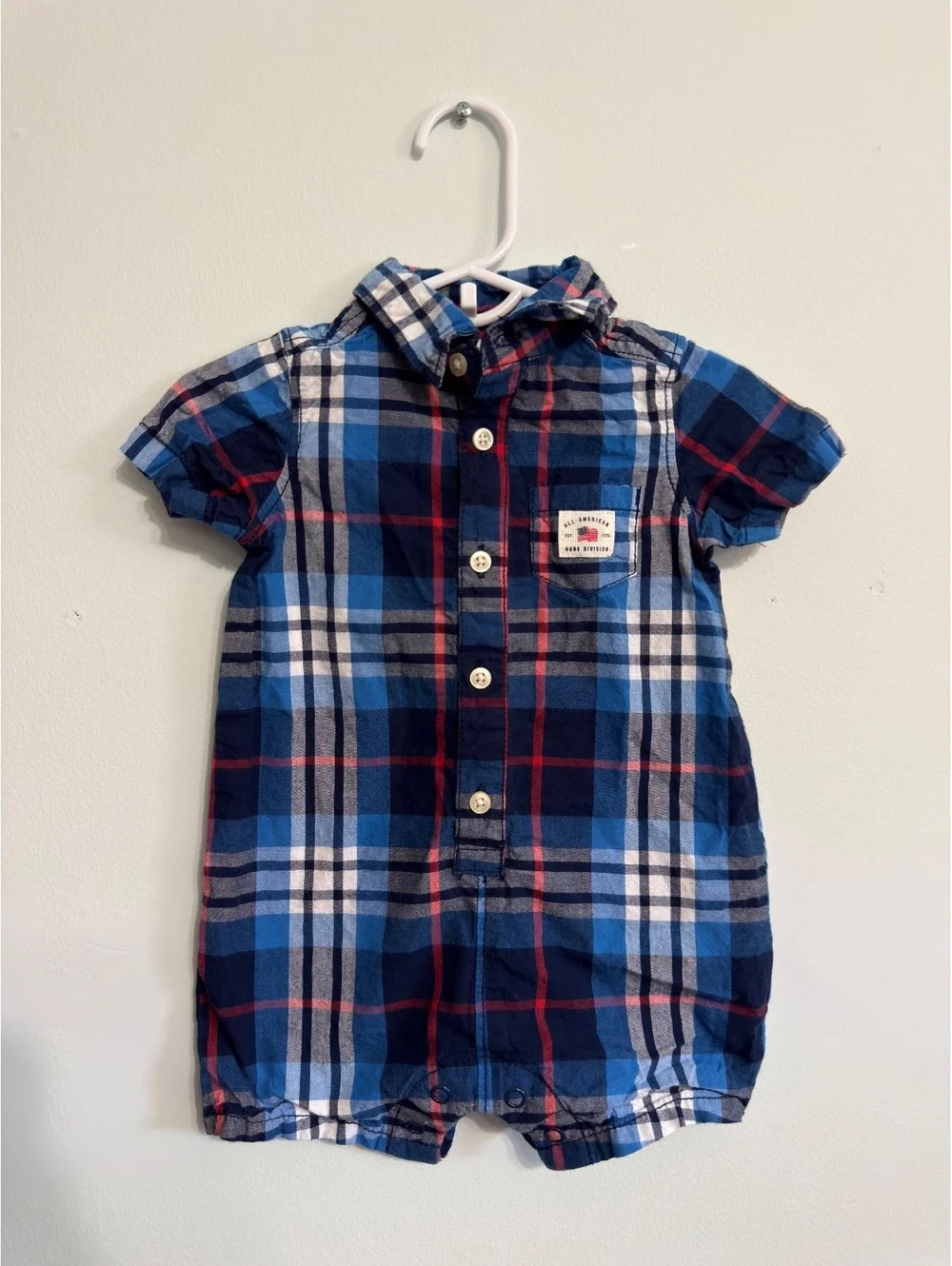Carter's Baby Boys' 9-Month Blue Plaid Short Sleeve Romper